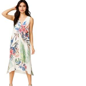 Rachel Roy Tropical Floral Handkerchief Hem Dress with Pockets Size Medium
